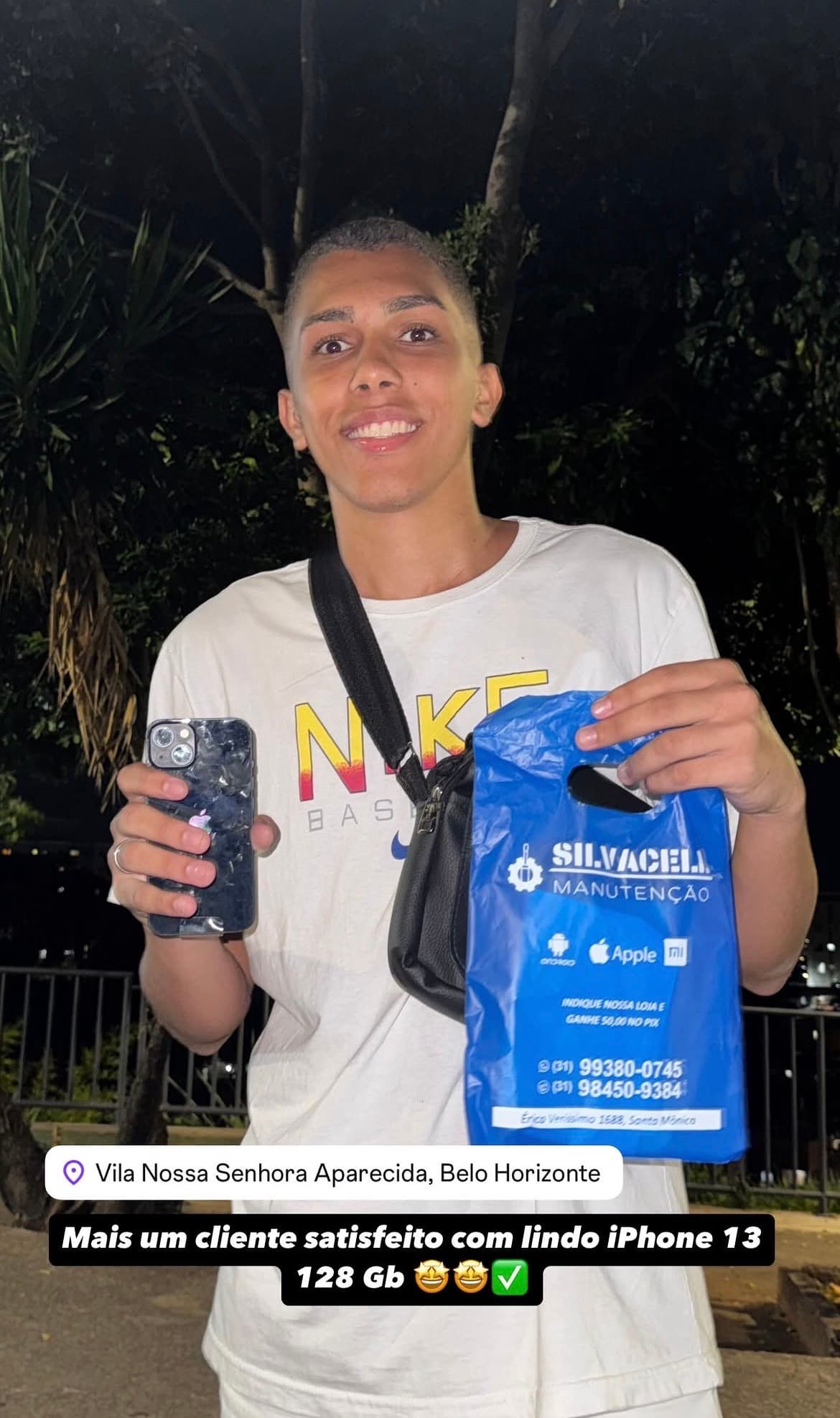 Cliente satisfeito com seu iPhone 13 128GB, na Vila Nossa Senhora Aparecida